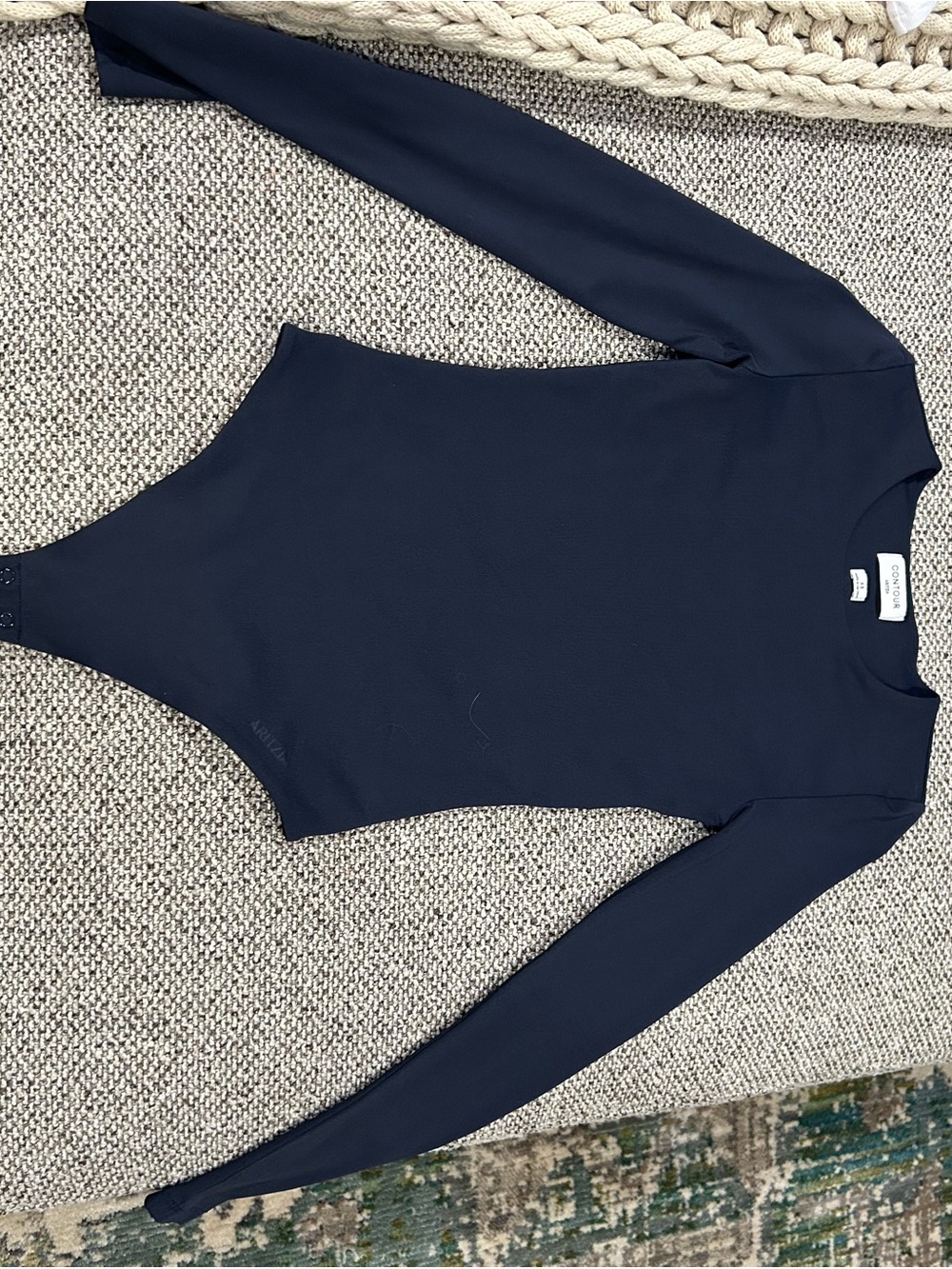 Aritzia Navy Long-Sleeve Scoop-Neck Bodysuit